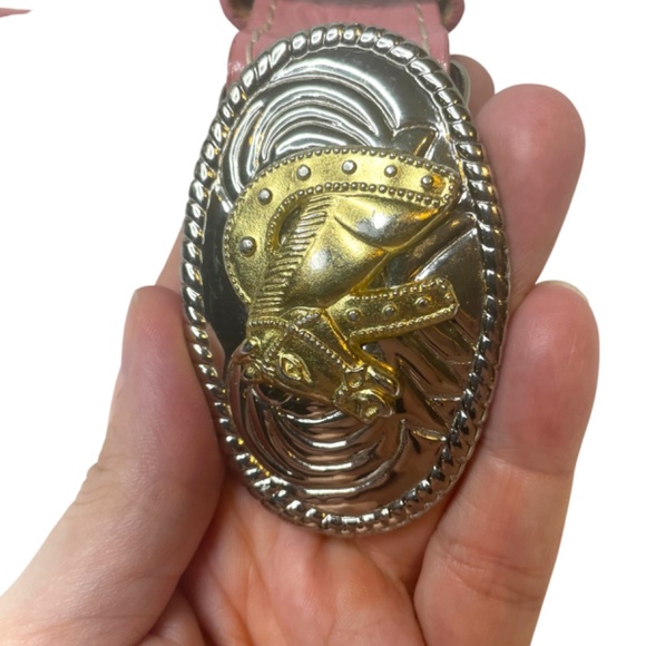 Pink Leather Belt-Youth Girls-Tooled Stamped-Western Belt - Picture 3 of 11